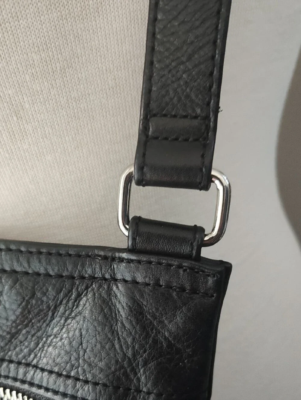Margot Rich Black Leather Messenger Crossbody Bag With Silver Accents